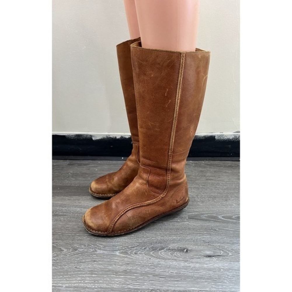 Dr. Martens Distressed Tan Leather Knee-High Zip Riding Boots Womens 6 Mens 5